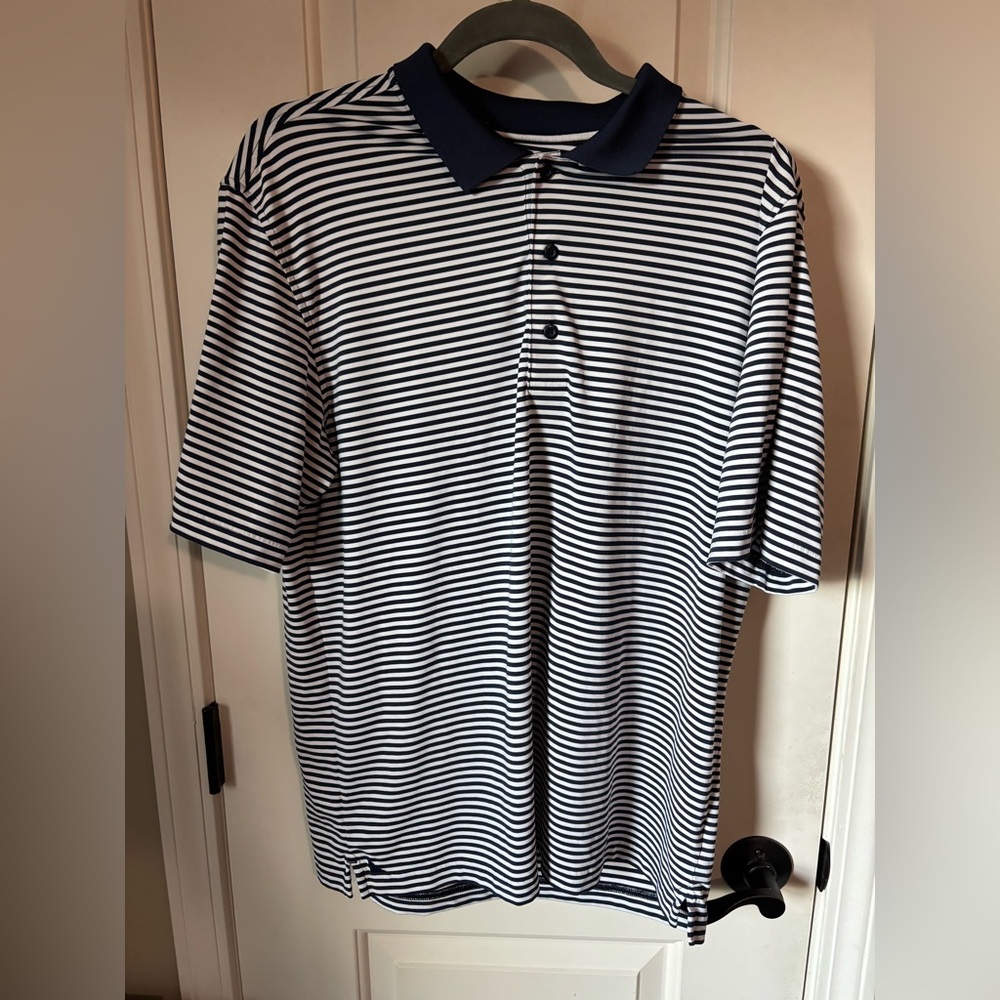 Untuckit Cronos Feeder Striped Polo Shirt Blue White Size L